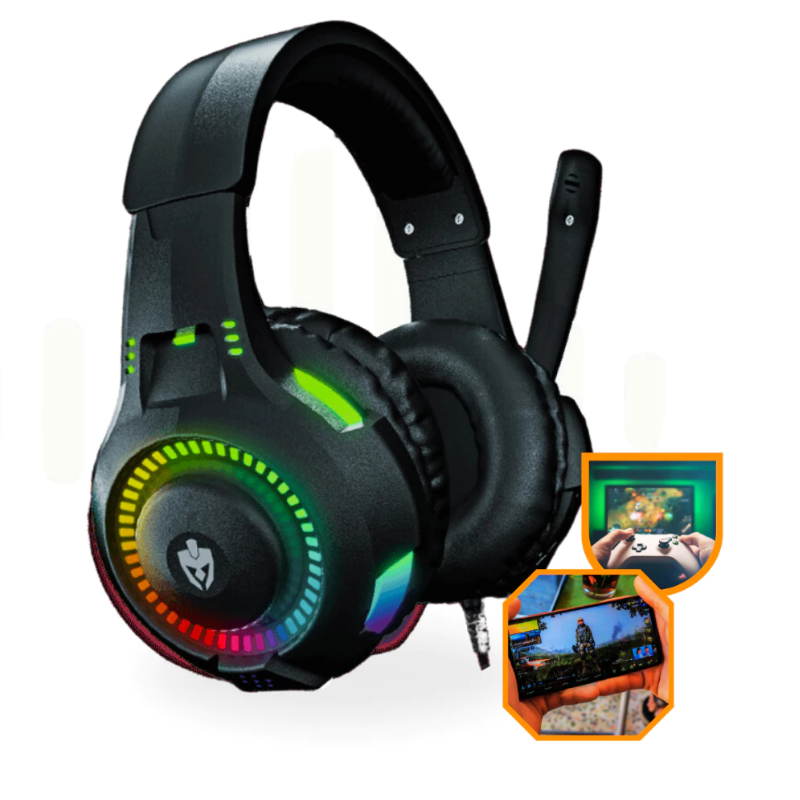 Fone Headset Gamer C/ Luz Led P/ Celular Jogar Free Fire Cor Preto Cor da luz Rainbow