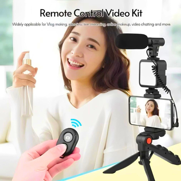 Tripé Estabilizador de Mão kit 5 em 1 gimbal Microfone Celular para Gravação De Vídeo