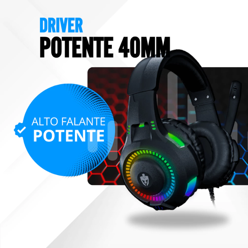 Fone Headset Gamer C/ Luz Led P/ Celular Jogar Free Fire Cor Preto Cor da luz Rainbow