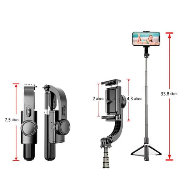 Gimbal Estabilizador de Smartphone Celular L08 Bluetooth com Tripé para Fotos Vídeos Remoto Equilíbrio Estável