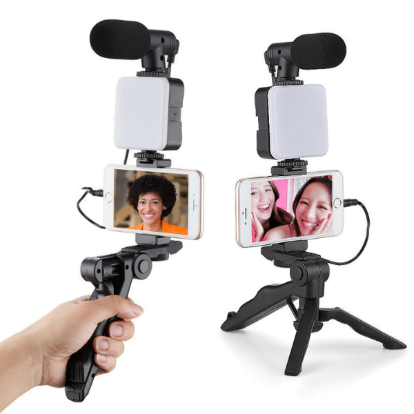 Tripé Estabilizador de Mão kit 5 em 1 gimbal Microfone Celular para Gravação De Vídeo