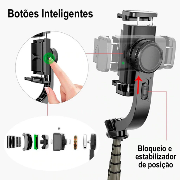 Gimbal Estabilizador de Smartphone Celular L08 Bluetooth com Tripé para Fotos Vídeos Remoto Equilíbrio Estável