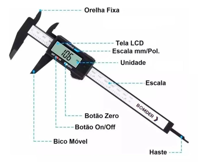 Paquimetro Digital Profissional 150mm 0,1mm Com Tela LCD E Estojo