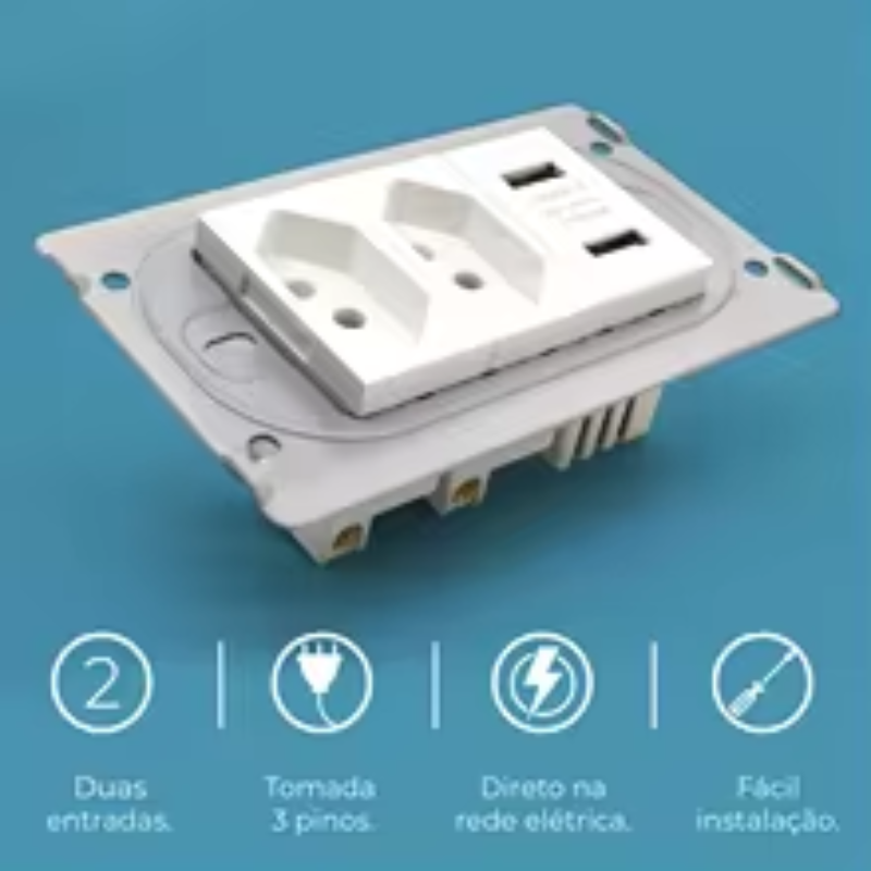 Tomada Parede Com Entradas Usb Carregador Universal Para Dispositivo