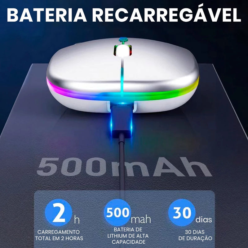 Mouse Wireless Recarregável Led Rgb 2.4 Ghz Sem Fio