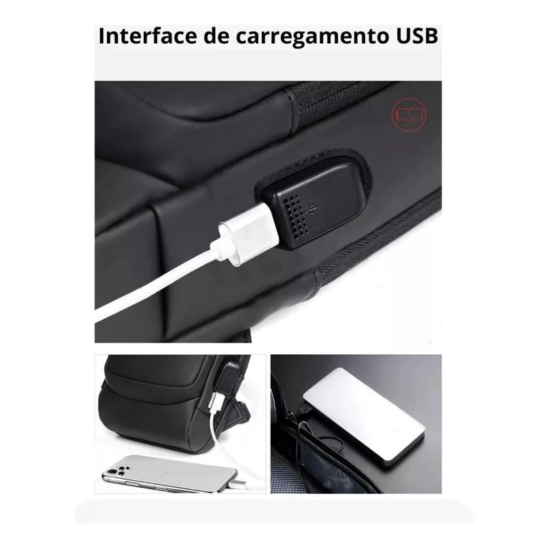 Bolsa Mochila Anti Furto Tiracolo Pochete Transversal Ombro Anti-roubo Usb