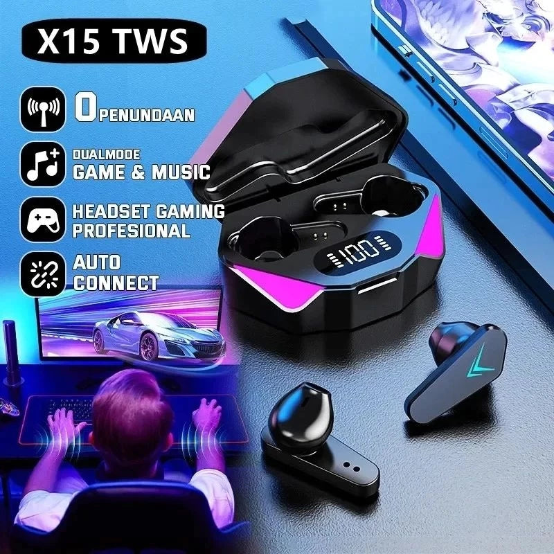 Fone De Ouvido Sem Fio X15 TWS Bluetooth 5.2 Com Microfone Stereo Ultra Baixa Latency Gaming Headset