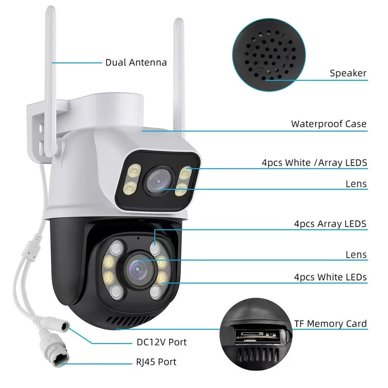 Camera Q28B Externa Ip a Prova D'água Wifi Dupla 2 Em 1 com Visao Noturna C/ Infravermelho Câmera De Vigilância